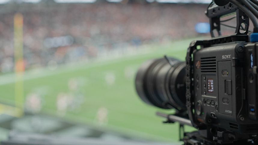 A Sony camera records an NFL game