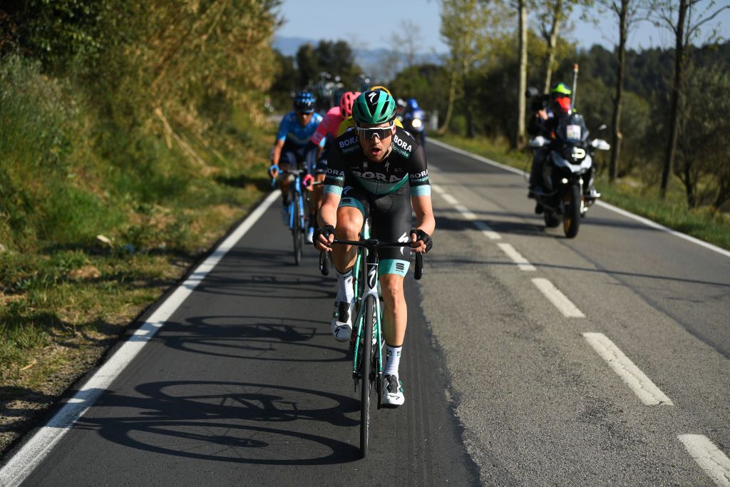 Maximilian Schachmann (Bora-Hansgrohe) leads the breakaway