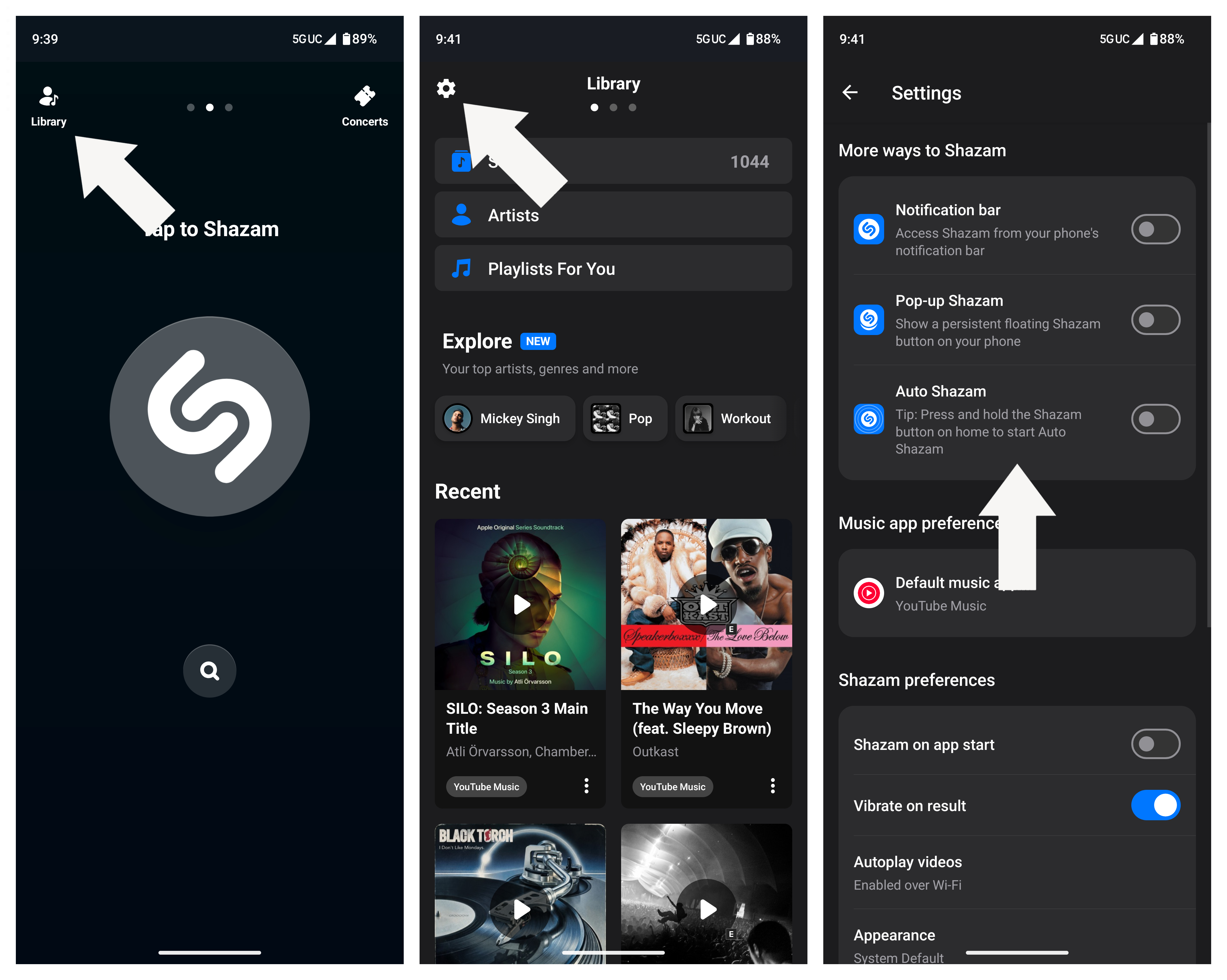 Turning on Auto Shazam