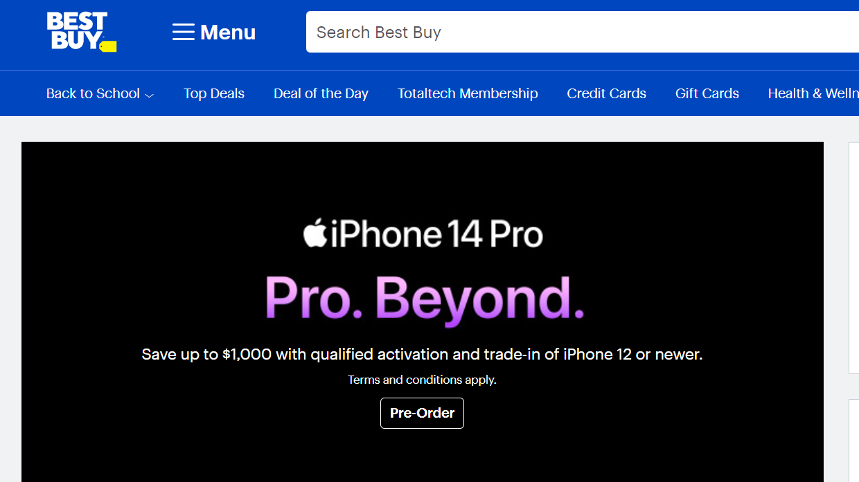 BestBuy homepage for iPhone pre-order