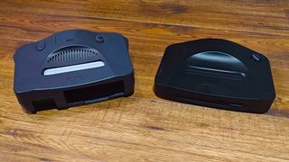 Analogue 3D on right and N64 on left with back facing forwards.