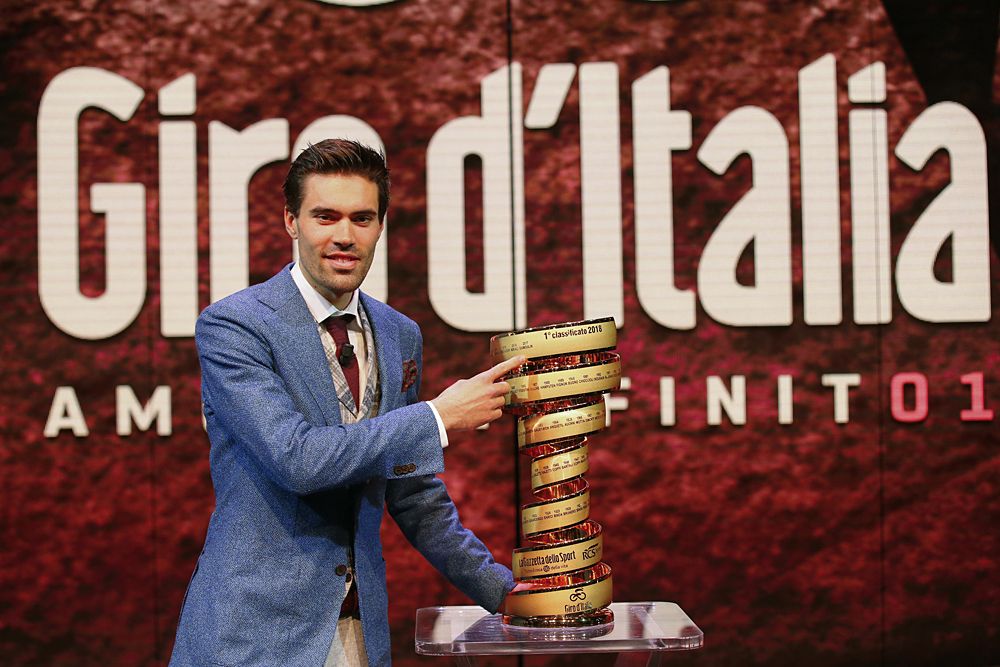 Defending champion Tom Dumoulin attends the 2018 Giro d'Italia presentation in Milan