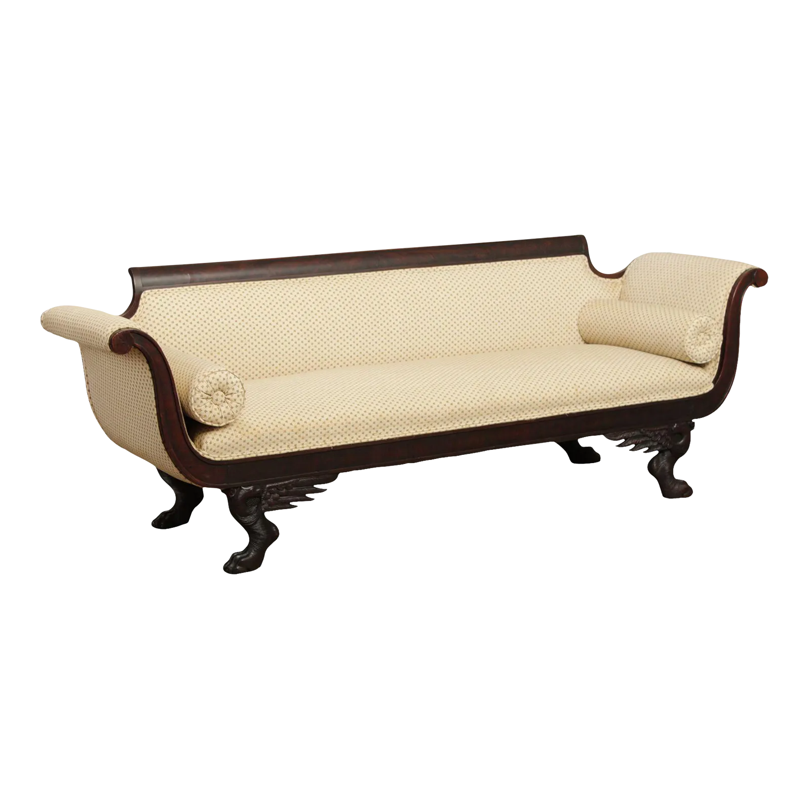 Antique American Classical Empire Carved Mahogany Claw Foot Sofa