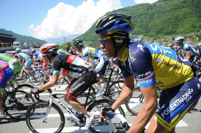 Alberto Contador (Saxo-Tinkoff Bank) in the Crit&eacute;rium du Dauphin&eacute; peloton