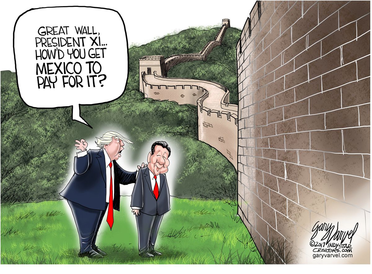 Political cartoon World Trump China Xi Jinping Asia trip border wall ...