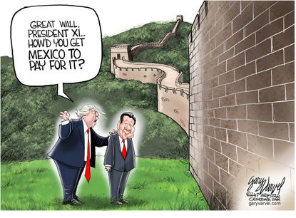 Political cartoon World Trump China Xi Jinping Asia trip border wall Mexico
