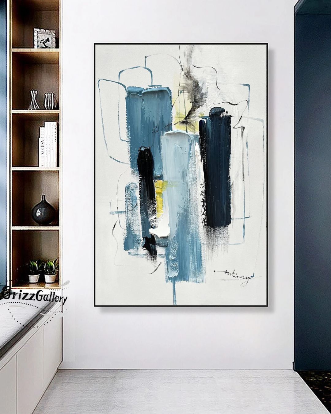 3d Blue Texture Abstract Minimalist Painting Large Abstract Wall Art White Canvas Painting Modern Acrylic Knife Painting Decorative Painting.