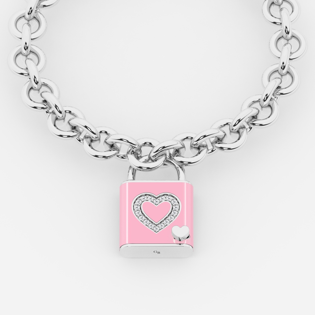 1/4 Ctw Round Lab Grown Diamond Heart Design Lock Bracelet With Blush Ceramic Sterling Silver, De, Vs1