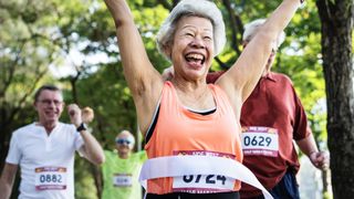 Older woman finishing race