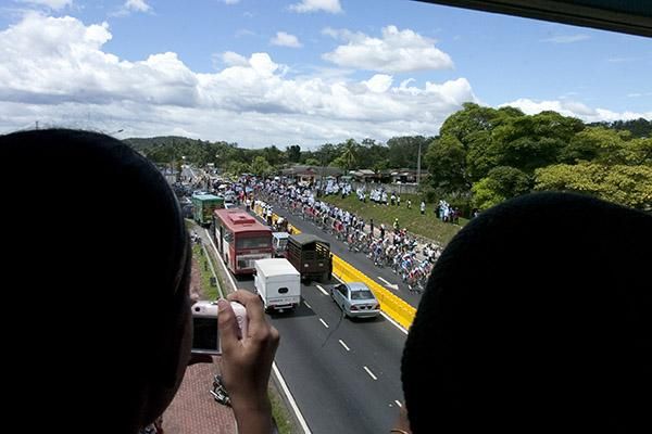 Traffic stopped as fans got overhead views of the peloton heading into Kuala Lumpur.
