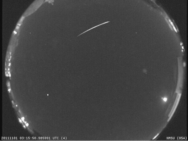 A still image of a North Taurid meteor that was captured at New Mexico State University.