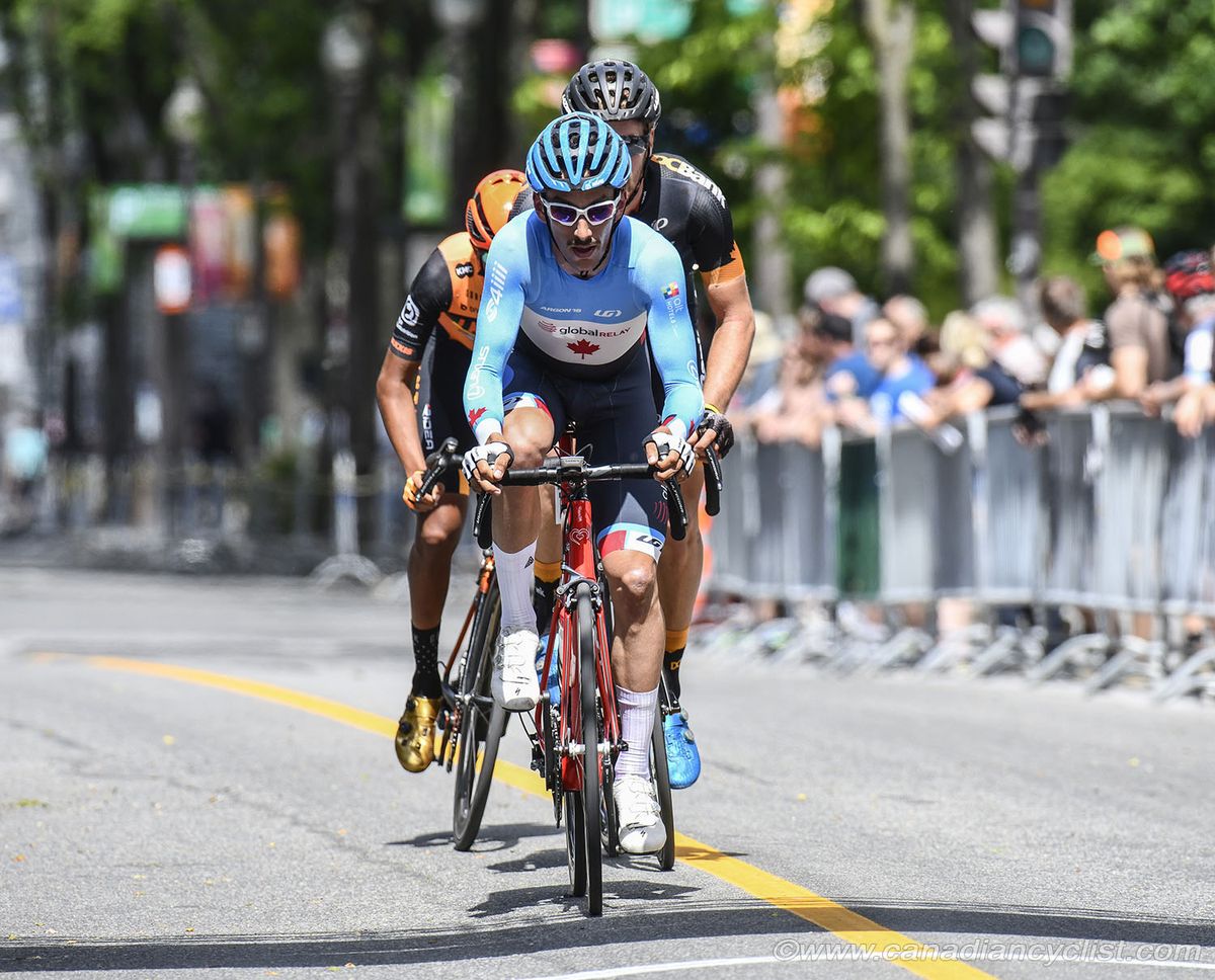 Adam Jamieson (Team Canada) attacks with Jure Rupnik (DC Bank Pro Cycling Team) and Abner Gonzalez Rivera (Inteja IMCA - Ridea DCT).