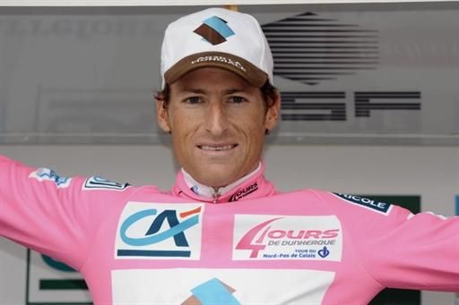 Martin Elmiger (Ag2R-La Mondiale) proudly displays the race leader's jersey