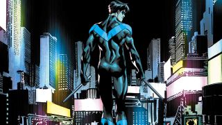 Nightwing walking through Bludhaven DC Comics artwork