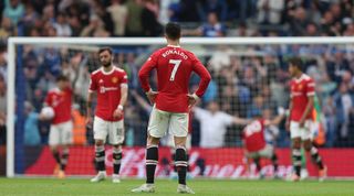 Manchester United players during their side's defeat to Brighton.