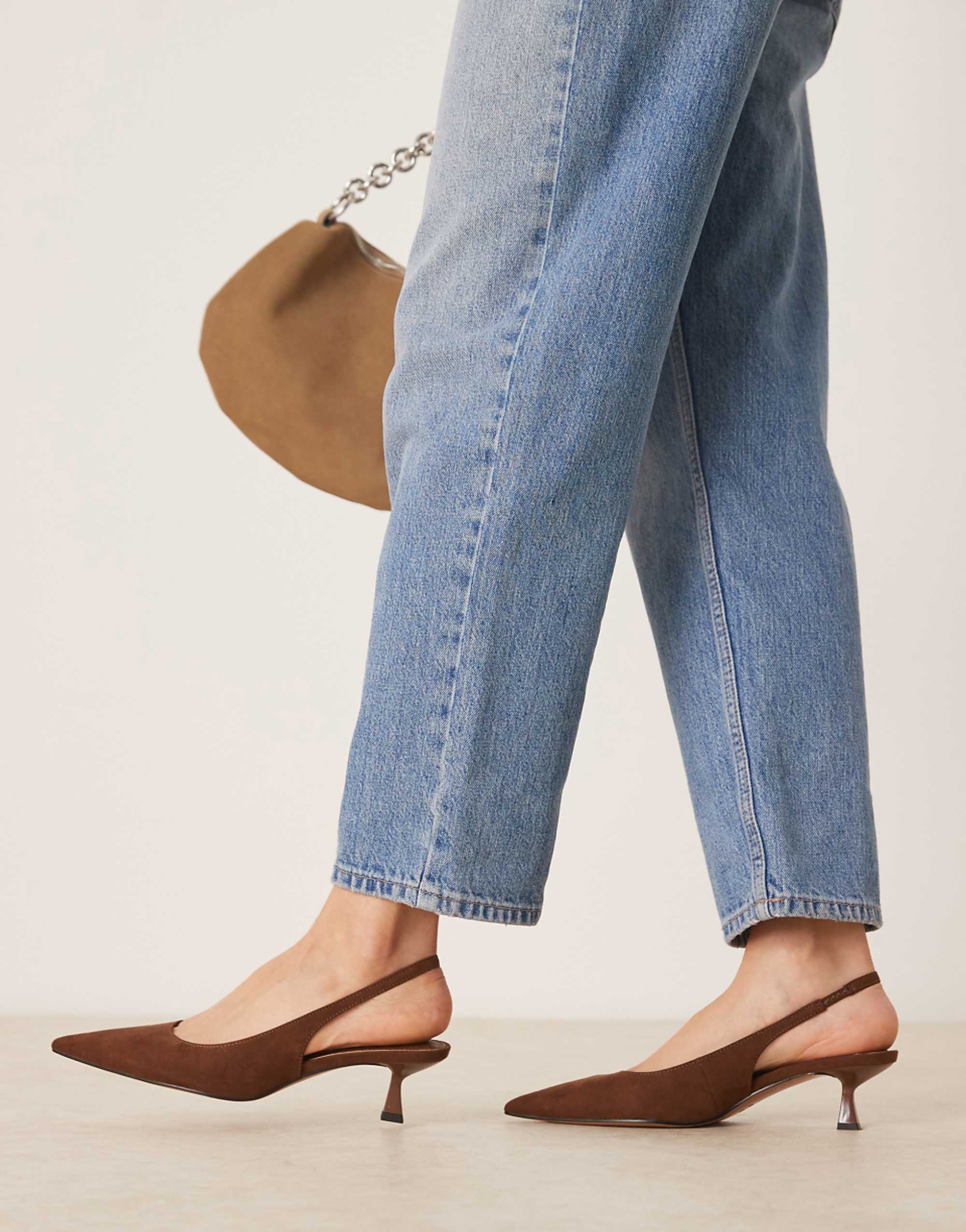 Asos Design Stroll Slingback Mid Heeled Shoes in Brown Suedette