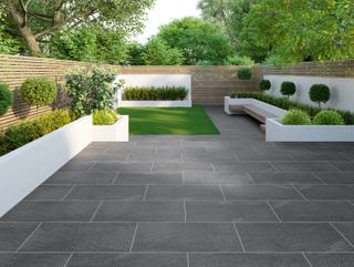 modern paving ideas: grey long tiles tile mountain