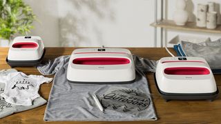 Three different sizes of the Cricut Easypress 2 bundles on a table