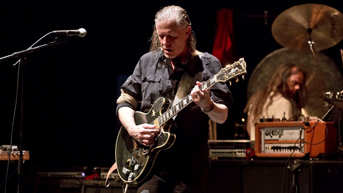 Singer Michael Gira of the American band Swans performs live during a concert at the Volksbuehne on July 5, 2015 in Berlin, Germany.