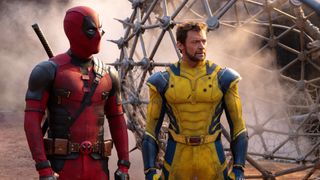 A screenshot from Deadpool and Wolverine showing the two Marvel heroes looking at something off-screen