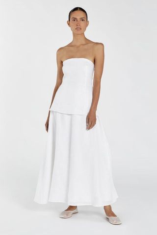 Saskia White Linen Strapless Dress