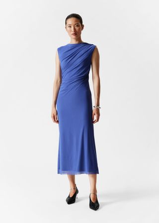 Draped Sleeveless Midi Dress