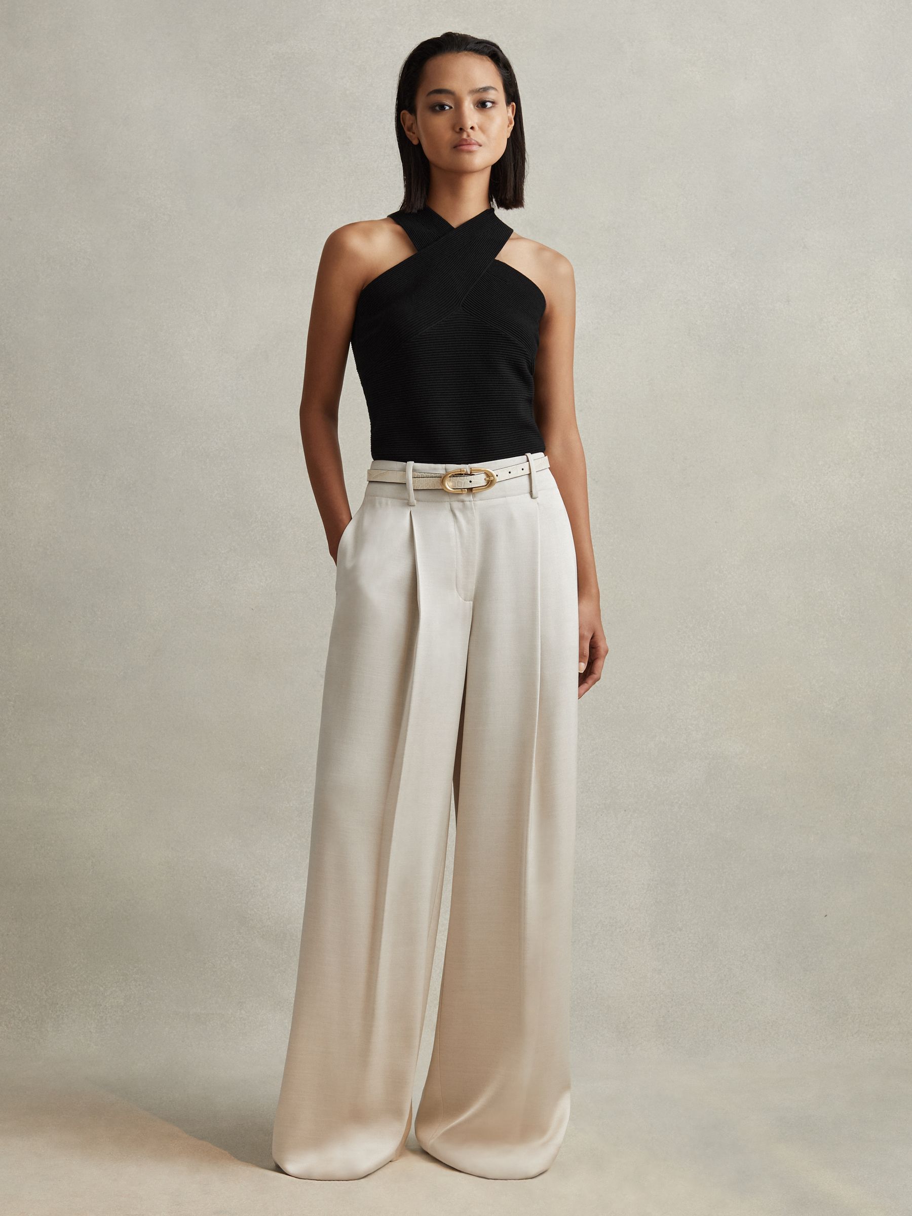 Satin Wide Leg Trousers in Champagne