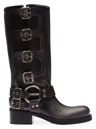 Miu Miu + Stivali Buckle-Detailed Leather Knee Boots