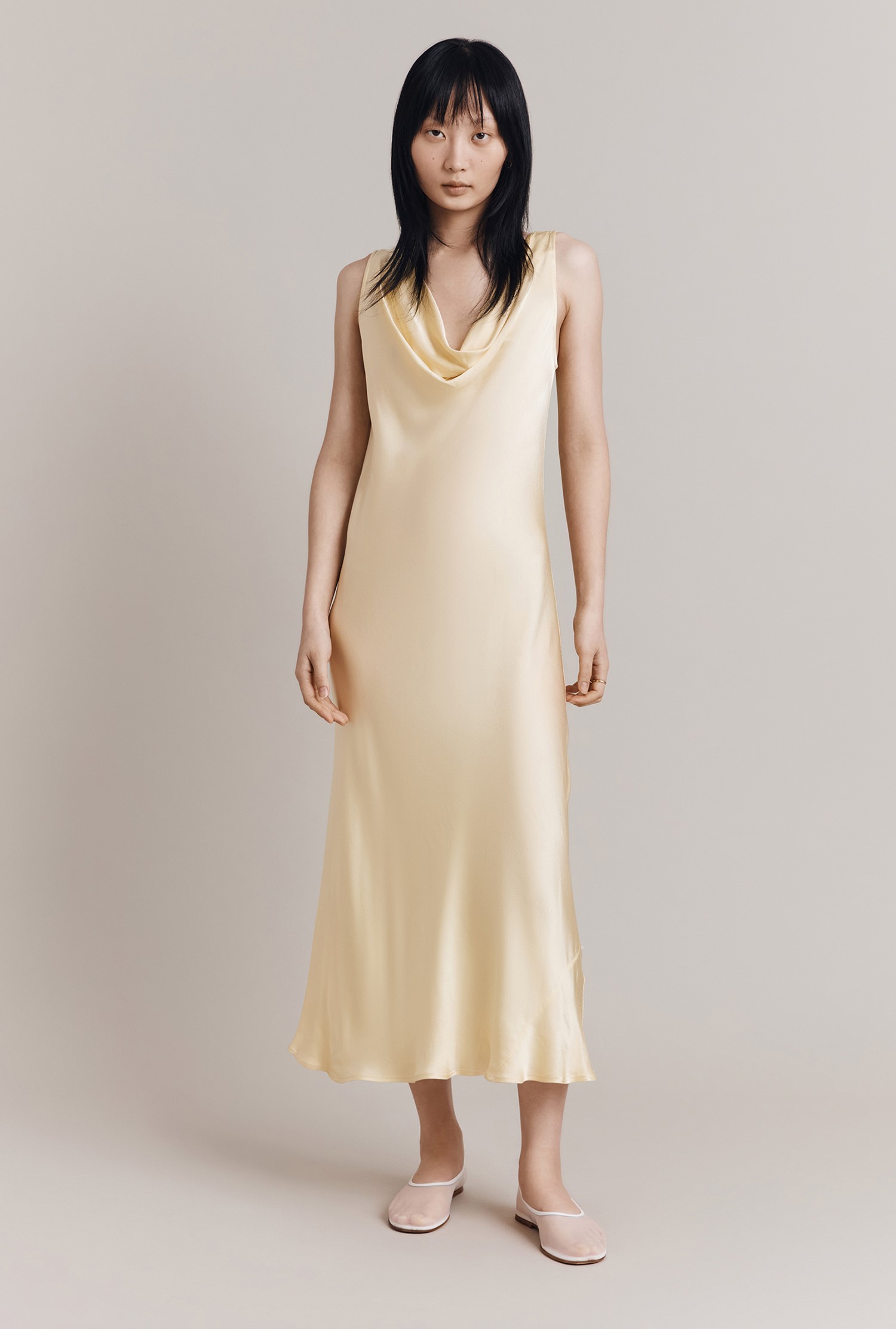 Ghost, Olive Satin Midi Dress