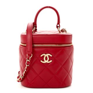 Chanel Lambskin Quilted Trendy Vanity Case Red