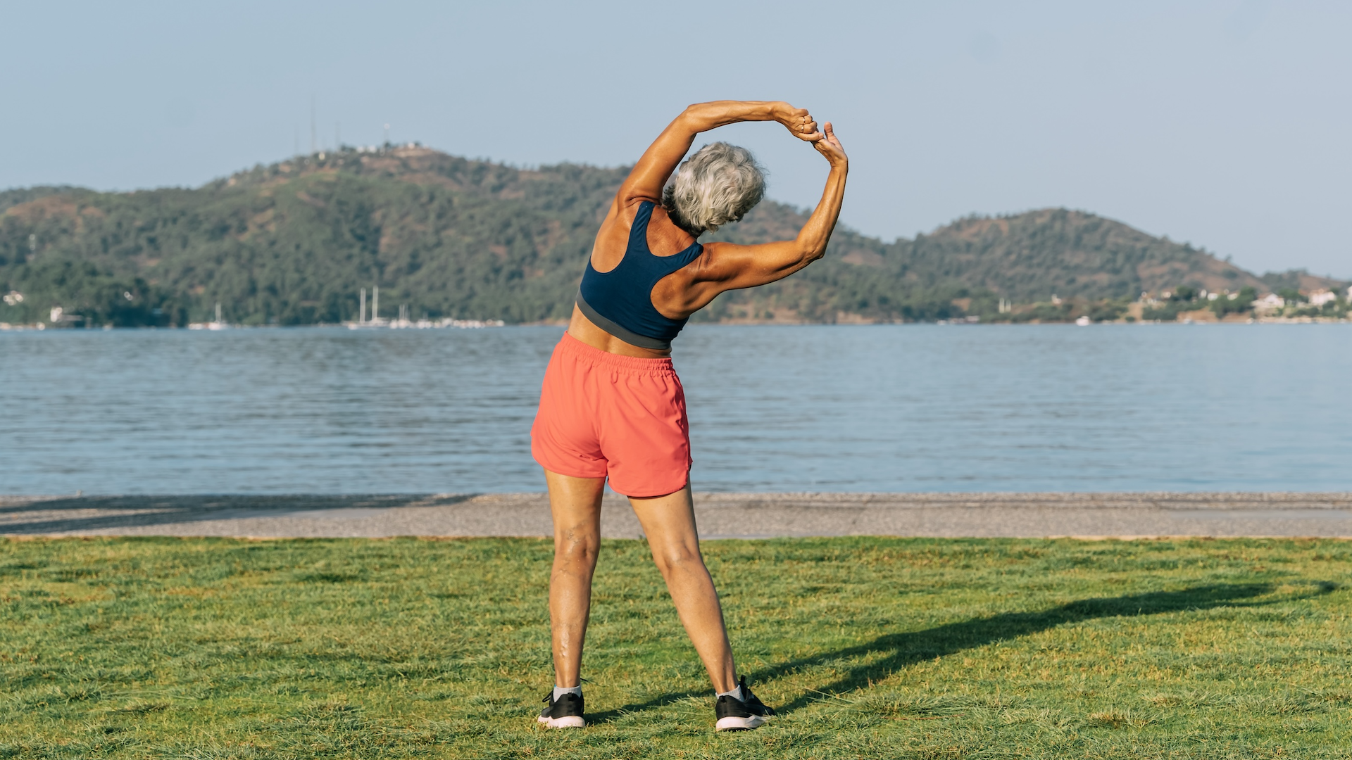 Woman stretching outside