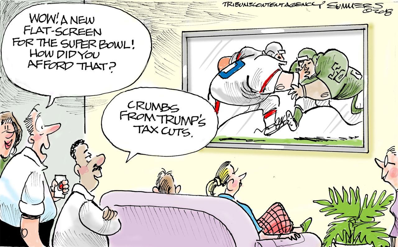 
Political cartoon U.S. IRS bonuses