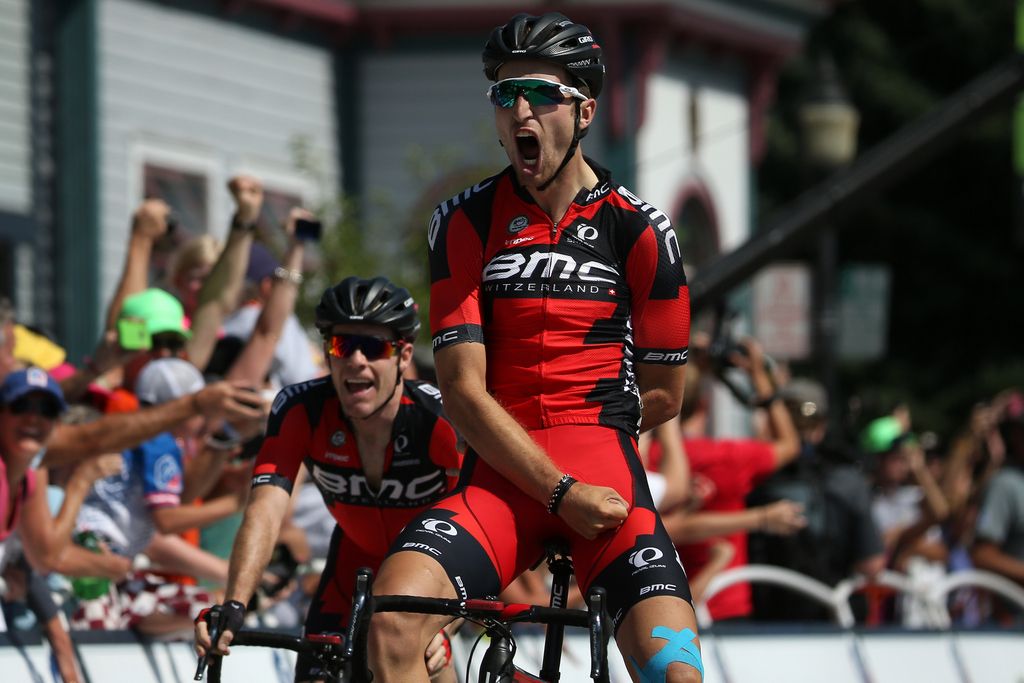 Woo! Taylor Phinney (BMC) roars with delight having won his first race since suffering a horrific leg injury last year