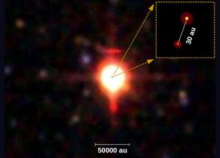 This image shows both stars. "AU" means "astronomical unit," referring to the distance between Earth and the sun.