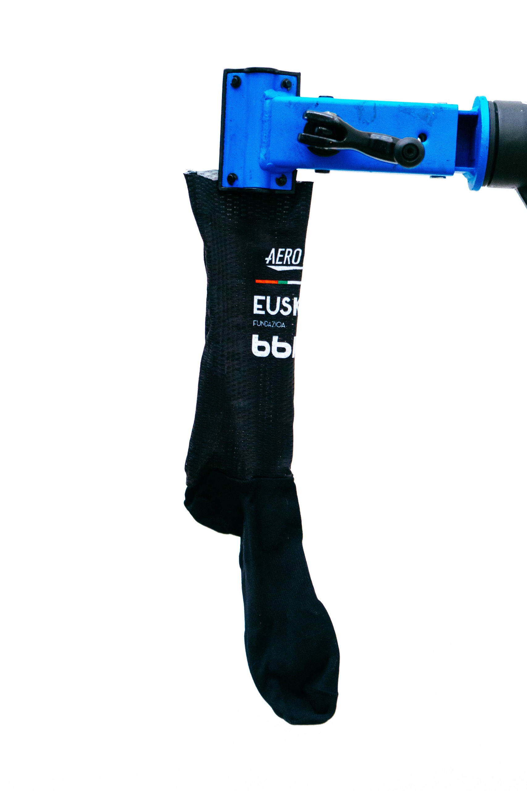 A close up shot of some socks being tested in the wind tunnel