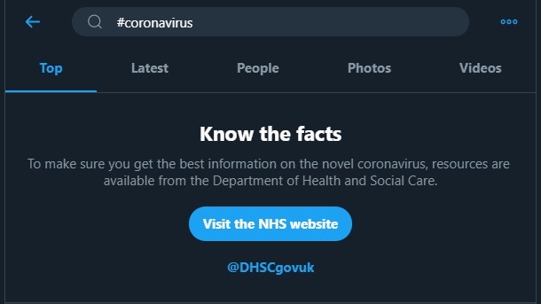Peringatan Coronavirus di Twitter