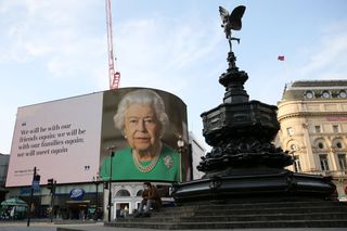 Britain's Queen Elizabeth II making her her address to the UK and the Commonwealth in relation to the coronavirus epidemic