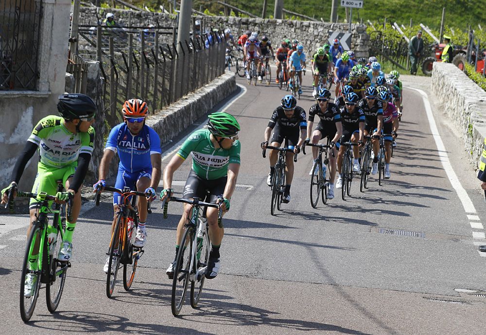 Breakaway riders are caught by chasing Team Sky