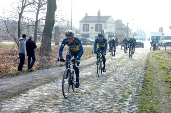 Young Dane Chris Juul Jensen leads the Saxo - Tinkoff line up into Arenberg