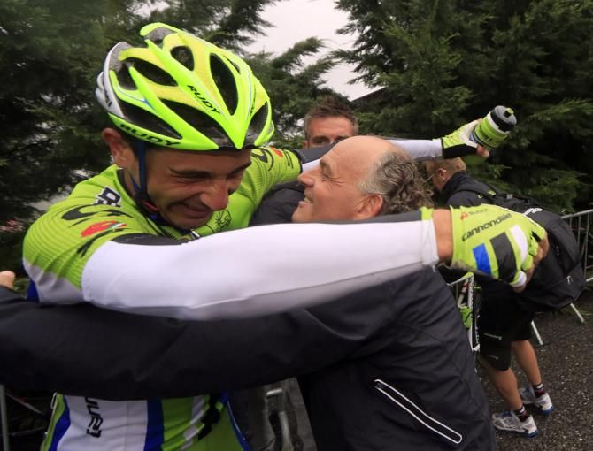 Daniele Ratto (Cannondale) is overcome with emotion after winning the first Grand Tour stage of his career