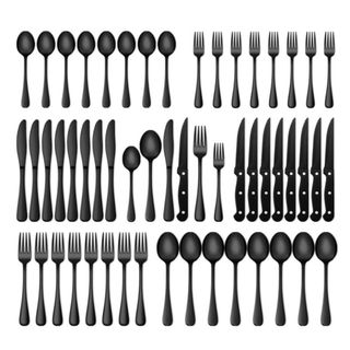 A set of black kitchen utensils