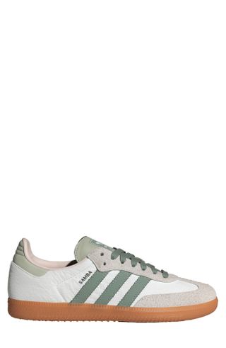 adidas, Samba Sneaker in white, silver green, putty