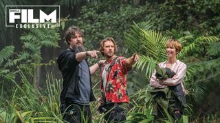 Adam Wingard, Dan Stevens and Rebecca Hall on set of Godzilla x Kong
