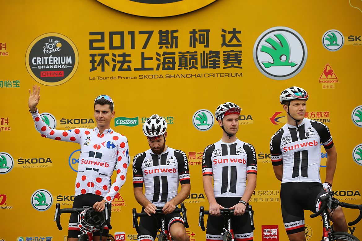Warren Barguil wears his polka-dot jersey