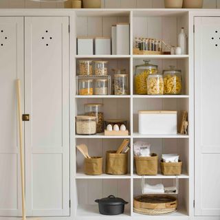 Neutral kitchen cabinets with open storage