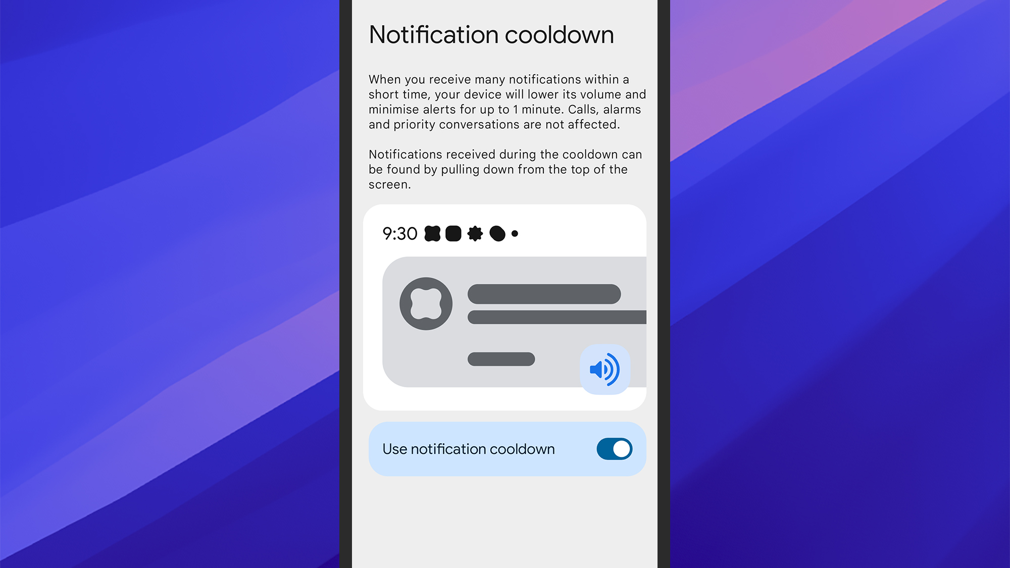 Android notification cooldown screen