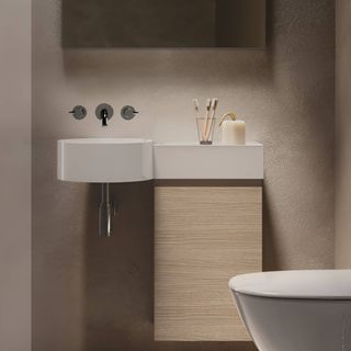 white wall hung basin with side storage unit