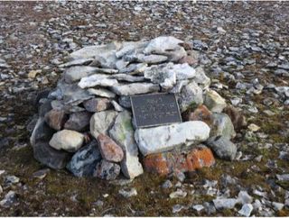 The remains of John Gregory and two other members from the expedition are contained in this commemorative cairn at Erebus Bay constructed in 2014.
