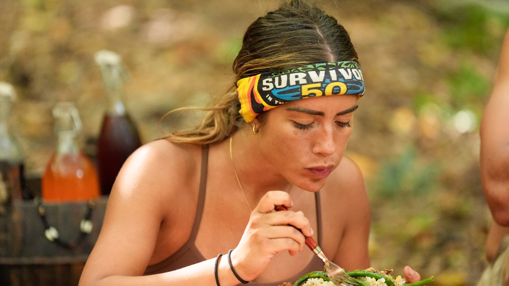 Dee enjoying a salad on the island.