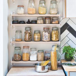kitchen worktop with shelving unit